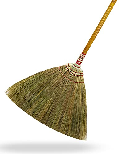 Indoor Grass Broom 40 Inch with Bamboo Handled Brooms for Floor Cleaning, Smooth & Hard Floor - Sweeping Tool Unique Handmade Craft Broom Design for Home, Kitchen, Office, Courtyard, Tiled Floor