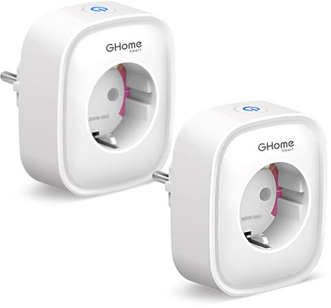 GHome Smart Enchufe Inteligente, 16A Enchufe WiFi Medidor de Consumo, Compatible con Alexa y Google Home, Tomada Inteligente Programable con Temporizador, Control por Voz y APP, 3680W,Solo 2.4GHz WiFi