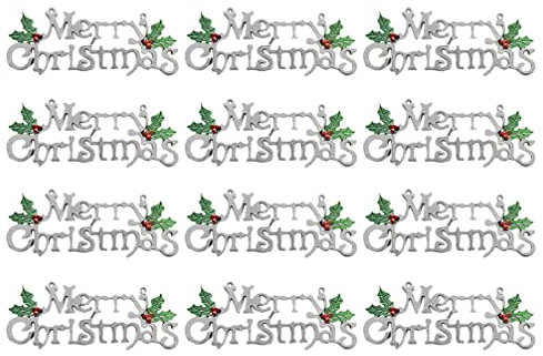 DOITOOL 12 letreros de Navidad brillantes para colgar en la puerta, letrero para colgar en la pared con bayas de acebo para árbol de Navidad, corona de pared, 15 cm