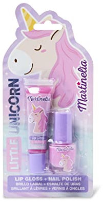 Martinelia Duo Vernis et Gloss Enfant Licorne - Set Avec 1 Vernis Rose et 1 Gloss Paillette à la Fraise- Vernis à Ongles Enfant Rose - Vernis Enfant & Gloss Licorne dès 4 Ans