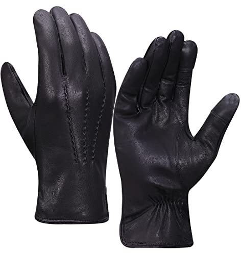 Harssidanzar Herren Lederhandschuhe Fleecefutter Touchscreen GM040EU,Schwarz, XL