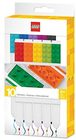 LEGO Iconic Papeterie : Ensemble de 10 Marqueurs - Créatifs Stylos à Gel à Séchage Rapide avec Plaques LEGO - Set de 10 Couleurs, Pointe Fine 0.7 - Instrument d'Écriture de Bureau