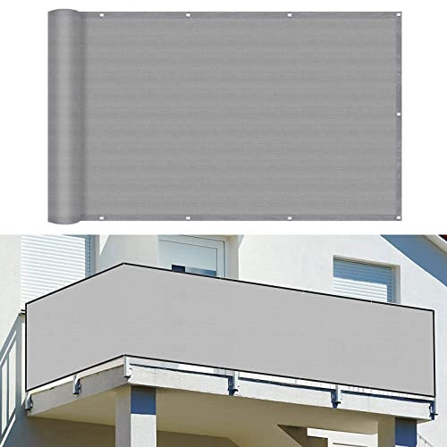 Jardín Protección de Privacidad 90 x 250 cm UV contra el Viento Balcón Malla de sombreo con Ataduras de Cables Cuerda para balcón Exterior de jardín, Gris