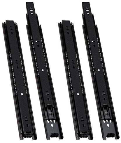2 pares Guías Laterales para Cajones con Rodamiento de Bolas 35cm Extracción Total, Capacidad de Carga 45 kg, Negro