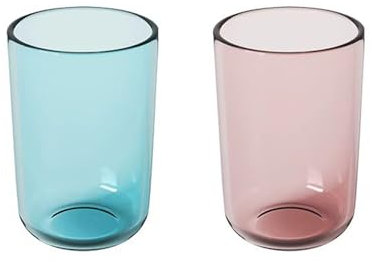 cawein Bicchiere traslucido (set di 2), bicchieri riutilizzabili, lavabili in lavastoviglie, organizer per spazzolino da denti, bicchieri da bagno (blu e rosa)