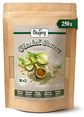 Biojoy BIO-Fenchel gemahlen (250 g), Fenchelsamen als Pulver, Fenchelpulver (Foeniculum vulgare)