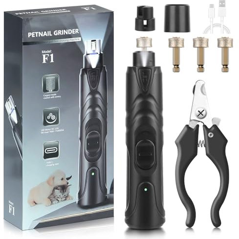 CLIUNT Krallenschleifer für Hunde, Krallenschleifer mit LED, Elektrischer Hundekrallenschneider, 45 Dezibel Super Leise mit 4 Schleifköpfen für Große Mittlere und Kleine Hunde und Katzen