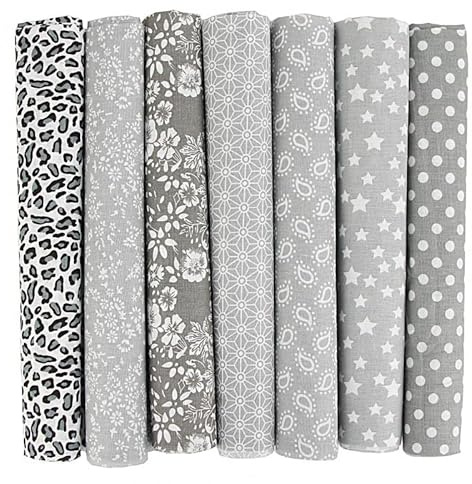 Bomullstyg tygpaket, 7 stycken 25 x 25 cm tyger för sömnad, lapptäcke, gör-det-själv tygpaket, gör-det-själv bomullstrasa, metervara, tyger, tygpaket för kläder, sängkläder, gardiner, dukar – grå