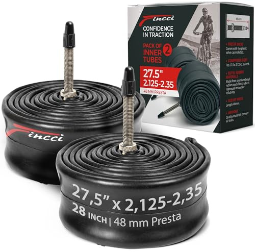 Fincci Fahrradschlauch 27,5 - Paar Fahrrad Schlauch 27.5 x 2.1 x 2.2 x 2.35 mit 48mm Presta Französisches Ventil für Mountainbike, E Bike, Rennrad Fahrrad, Klapprad - 2er Pack