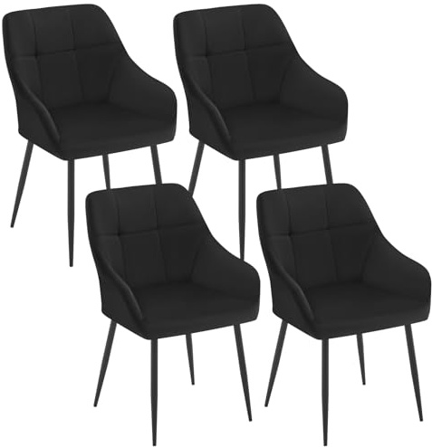 Klihome Dining Chair Set of 4, Velvet Upholstered Chair with Backrest, Metal Legs, for Dining Room, Living Room, Bedroom, Black, K0012EZS-4-UK
