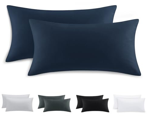 Tifschlaf Kissenbezug 40 x 80 2er Set - Kopfkissenbezug 40x80 Dunkelblau mit Reißverschluss aus Mikrofaser Weich, 40x80cm Blau Pillow Case