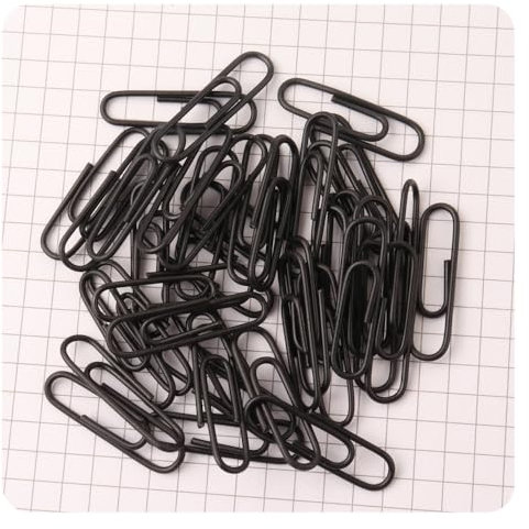 Hrlace 100 Stück Büroklammern 28mm farbige Metallbüroklammern Kunststoffbeschichtete Kleine Büroklammern Langlebige und Rostbeständige Büroklammern für Papiere Schul- und Büromaterial Schwarz