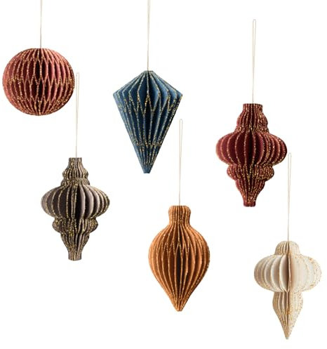 AOBKIAT Weihnachten Dekorationen Weihnachtsschmuck,Rot Braune Papier Ornamente für Weihnachtsbaum-6 Stück 3D-Mini-Papierwaben mit Glitzerrand,für Weihnachtskranz,Silvester,Heimdekoration