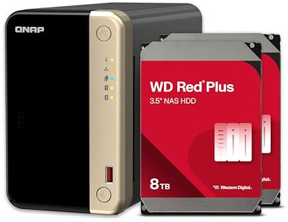QNAP TS-264-8G-28WD-US NAS desktop ad alte prestazioni a 2 alloggiamenti con capacità di archiviazione di 8 TB, pacchetto HDD preconfigurato RAID1 WD Red Plus