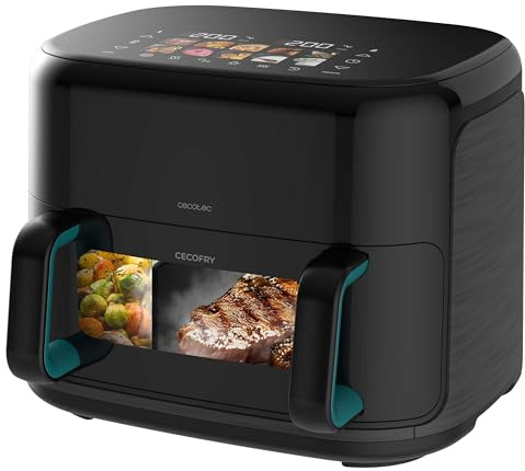 Cecotec Freidora de Aire sin Aceite 11L Plancha Grill con 4 Resistencias Ahumador Integrado Air Fryer Cecofry&Grill Smokin'Prime 11000. 2800W, Pared Divisoria Móvil, 40-200ºC, 10 Menús