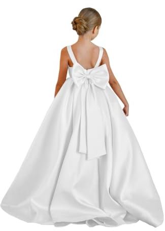 Robe de demoiselle d'honneur pour mariage pour enfants, princesse, première communion, robes formelles pour concours de beauté, robes de bal avec nœud, blanc, 10 ans