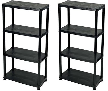 Addis 4 Tier Plastic Garage Shelving Unit Twin Pack | Heavy Duty Storage