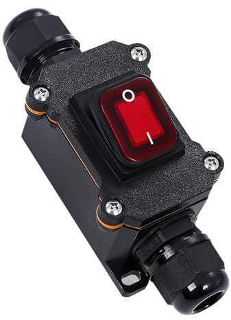 IP65 Waterproof DPST Rocker Switch with Red Indicator Light, 220V 30A, Dual Position ON/Off Control, Durable Inline Cord Switch for Indoor/Outdoor Use