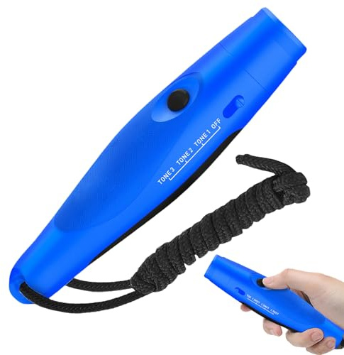 WIYETY Silbato electrónico azul: Silbato de árbitro profesional con silbato de mano de 3 tonos, silbato de emergencia portátil, silbato ajustable, operación con una sola mano, pitido de entrenamiento