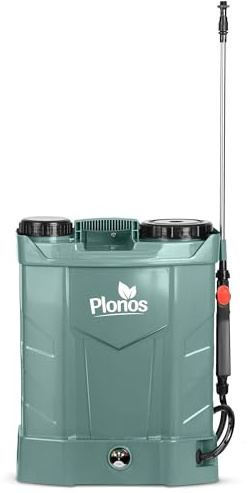 Plonos Pulverizador a presión, pulverizador de Espalda, Capacidad de 16 l, batería de 8 Ah, 12 V, 4 boquillas, Lanza Gris