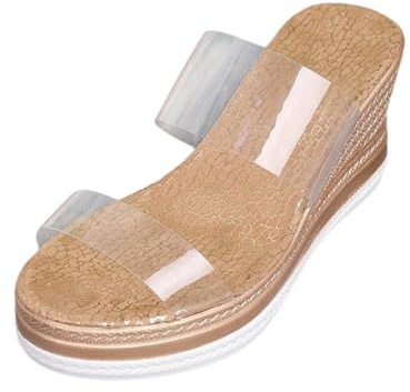 Genérico Sandalias De Plataforma Con Tiras Transparentes Y Tacón De Cuña Para Mujer, Con Punta Abierta Y Redonda, Para Playa Y Verano