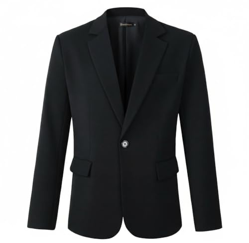 Beninos Mens Sport Coat Casual Blazer One Button Business Suit Jacket (Y303 Black, L)