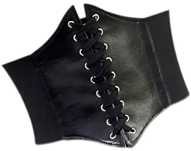 Women’s Corset Belt, Women’s Elasticated Corset Belt, Elasticated Leather Waist Belts, Laced Corset Role-Play Costumes, Create The Perfect Waistline, Suitable for Birthday Parties, Cosplay (Black)