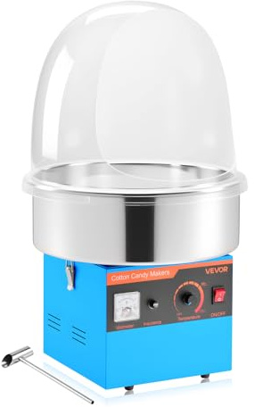 VEVOR Macchina per Zucchero Filato Elettrica 1000 W da Banco con Coperchio, Ciotola in Acciaio Inox Cucchiaio per Zucchero, Macchina Elettrica per Zucchero Filato per Carnevale, Feste, Blu