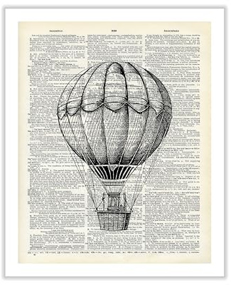 Poster Master Black & White Sketch Canvas - Hot Air Balloon Print - Dictionary Art - Gift for Men & Women - Minimal Wall Decor for Bedroom, Living Room or Kid's Room - 30x40 ROLLED Canvas