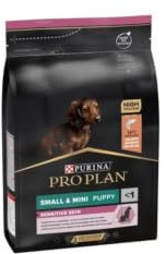 Pro Plan Dog Small och Mini Puppy hund, känslig hudlax och med ris, torrfoder, 1-pack (1 x 3 kg) påse