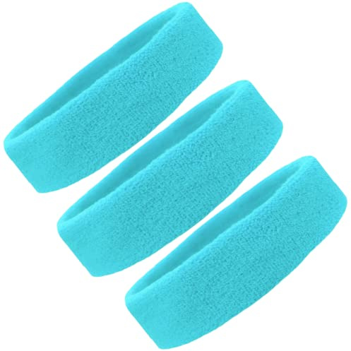 Kenz Laurenz Sweat Bands/Headbands for Women Men/Elastic Sports Sweatband Athletic Stretchy Head Band Workout Running Basketball Tennis Moisture Wicking Terry Cloth Set Keep Sweat Hair (Teal)