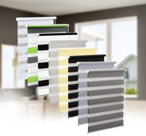 Eurohome Doppelrollo Klemmfix ohne Bohren, Duo Rollo,75cm x 150cm (Stoffbreite 71 cm) Grau Transparentes und undurchsichtiges Sichtschutz Rollo mit Klemmträgern für Fenster und Türen