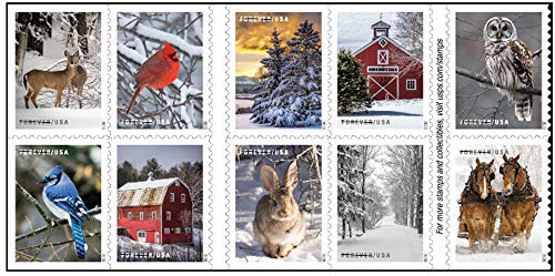 USPS Winter Scenes Forever Postage Stamps Book of 20 First Class US Postal Holiday Celebrations Wedding Celebration Anniversary Traditions (20 Stamps)