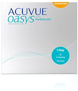 ACUVUE OASYS 1-Day for Astigmatism Kontaktlinsen – Tageslinsen mit angenehmem Tragegefühl – -1.25 dpt, Cyl -1.75, Ach 160 und BC 8,5 – Mit UV Schutz und Austrocknungsschutz – 90 Linsen