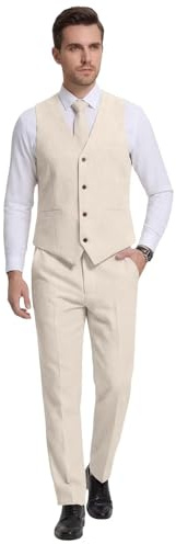 Casual Lino Beige Trajes De Boda Groomsmen Esmoquin Prom Chaleco+Pantalón, X-Large