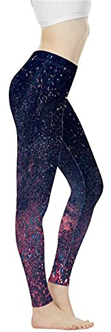 Belidome Purple Galaxy Women Yoga Leggings Pants Soft Stretch Durable High Waist Tummy Control Athletic Sports Pants