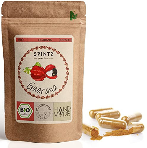 SPINTZ® 320 Stk. Bio Guarana Kapseln - hochdosierte Bio Guarana Tabletten - 3000mg Guarana Pulver je Tagesdosis - natürliche Guarana Koffeintabletten hochdosiert - Vegan - plastikfrei verpackt