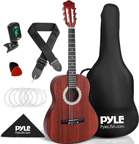Pyle Ensemble Guitare acoustique 91,44cm junior, cordes en nylon de taille ¾, guitare classique en bois pour débutants, jeunes, enfants, adolescents, adultes avec pack d'accessoires, droitier, sapele
