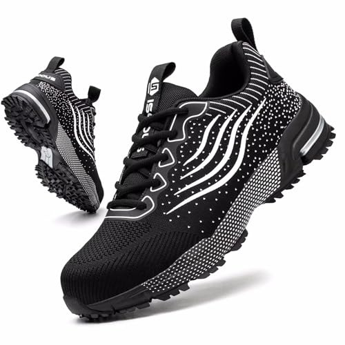 Scarpe Antinfortunistiche Uomo Scarpe da Lavoro Donna Leggere con Punta in Acciaio Traspiranti Scarpe Sicurezza Comode Antiscivolo Sneaker Industriali Nero 45