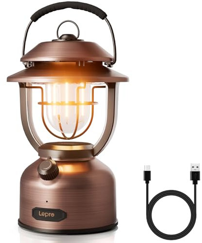 Lepro Retro Camping Lantern, Rechargeable Camping Light with 15000mAh Power Bank, Dimmable 1000 Lumen, Long Battery Life, Rechargeable Lantern for Tent, Power Cuts, Emergency, Storm, Type C Cable