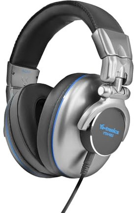 Y YO-TRONICS Professional Over-Ear DJ Headphones Wired, Closed-Back, 90° Rotating Joints, 3.5mm Jack and 6.3mm Adapter for Recording Music Production, Studio Monitoring, Mixing, DJ Monitoring, Silver
