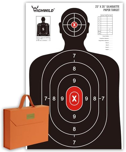 Highwild Shooting Range Silhouette Paper Target - 23X35 Inches - Suitable for Handguns, Rifles, Airguns, BB Guns (50 Pack, White & Black)