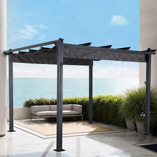 Club Rattan 3 X 3M Aluminum Pergola with Retractable Roof, Gazebo with Sun Shade Canopy for Garden Patio Outdoor, Garden Pergola for BBQ, Outdoor and patio