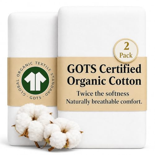 Bunnyjik Organic Next To Me Crib Sheets – Gots Certified Thickest & Softest GOTS Organic Cotton 200GSM – Bedside Sleeper Sheet 51x85 / 50x90 Next2me Cozee Bedside Crib Fitted Mattress Sheets