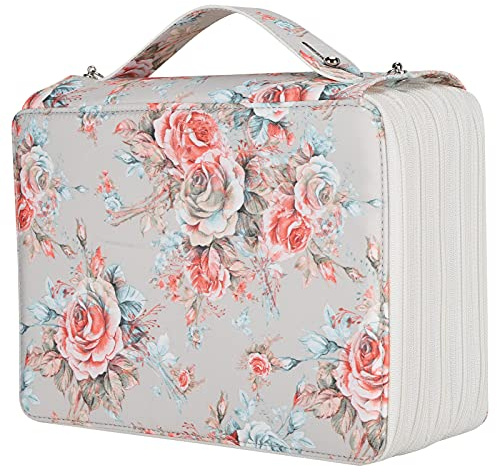 Trousse à Crayons de Couleur 250 Emplacements avec Fermeture à Glissière, Porte-crayons de Grande capacité, Sac de Rangement pour Organisateur de Stylos imprimé Rose en PU (Rose