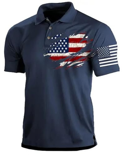 Herren Poloshirt Kurzarm T-Shirts Amerika Flagge Muster Rundhals Kurzarm T-Shirt, Frühling Casual Regular Fit Tee Shirt Outdoor Streetshirt, Vintage Print Sportshirt Basic T Shirts