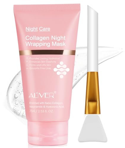 Collagen Night Wrapping Mask, Peel Off Face Mask with Jelly Brush, Jelly Masks for Facials Professional Korean Skin Care, Elasticity & Hydration Care Overnight Collagen Mask for Women