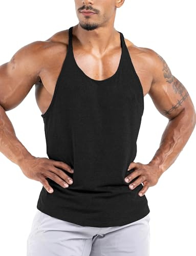 Lehmanlin Camiseta Deportiva sin Mangas para Hombre, Camiseta de Fitness para Gimnasio, Elástica, de Secado Rápido (Negro/L)