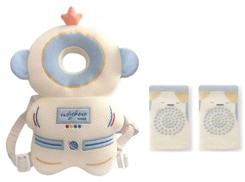 Furforstk protege tete bebe chute avec genouillères casque bebe antichoc protection Réglable coussin anti chute bébé, protection tête bébé pour ramper et marcher (Astronaute)