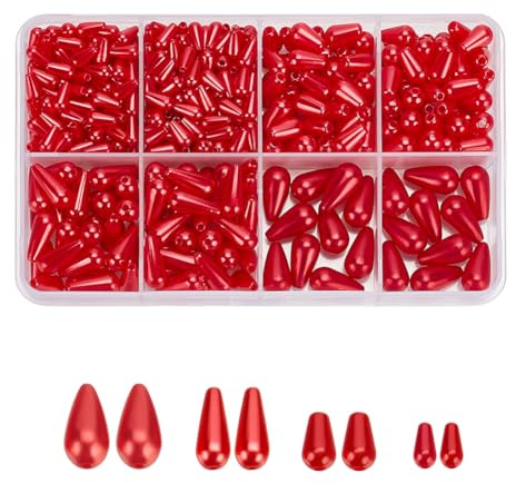 arricraft 110 Pcs Tear Drop Pearl Beads, 4 Styles FireBrick Color ABS Plastic Water Drop Pearl Beads for DIY Earrings Bracelet Necklaces Crafting Jewelry Making